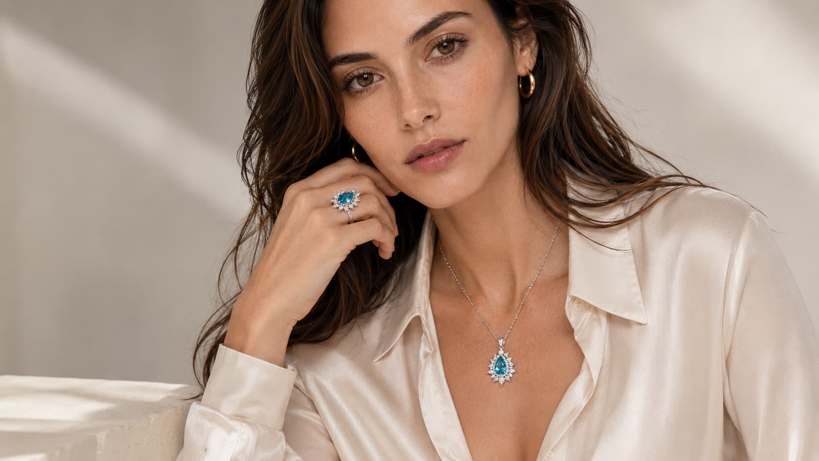 Close detail of Valoirea blue jewelry